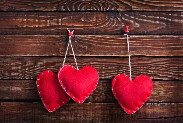 Red felt hearts — Stock Photo, Image