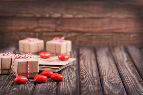 Boxes for presents with hearts — Stock Photo, Image