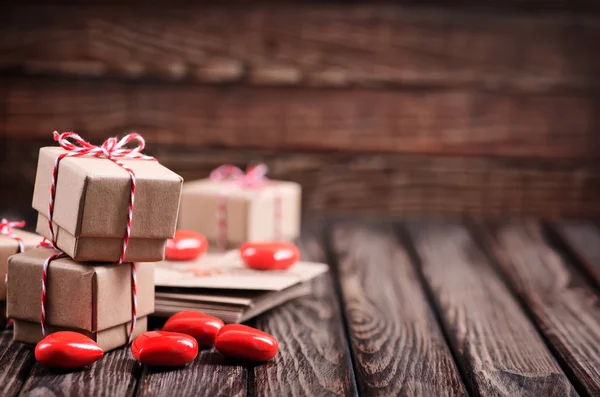 Boxes for presents with hearts — Stock Photo, Image