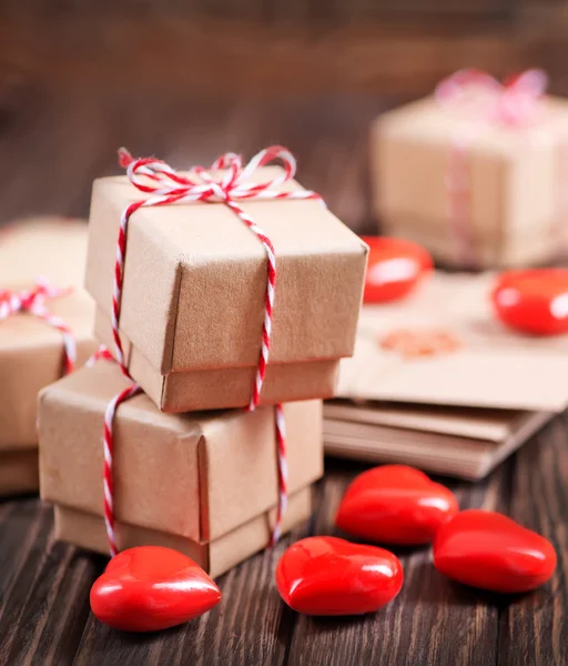 Boxes for presents with hearts — Stock Photo, Image