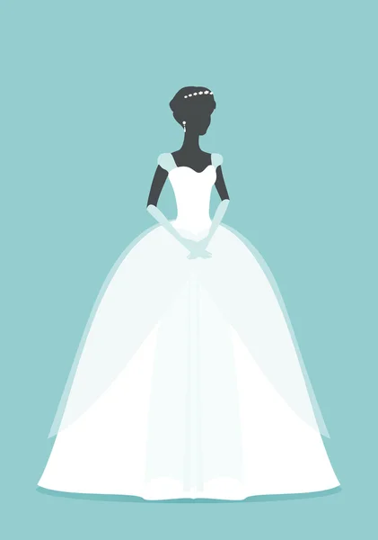Bela noiva. Princesa silhueta com sombra. Vestido de noiva branco feminino no manequim isolado no fundo verde. Vetor — Vetor de Stock