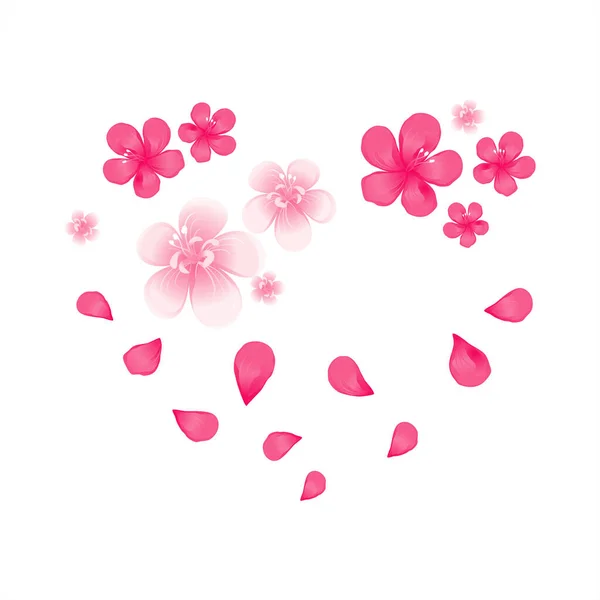 Valentines Day Card Pink Flying Petals Flowers Heart Shaped Flowers — Stock Vector