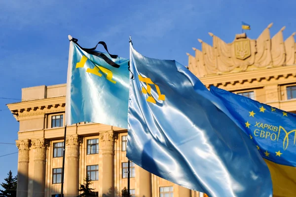 Kharkiv, Ukrayna - 18 Mayıs: Kırım Tatarları soykırım Kharkiv, Ukrayna sürgün üzerinde 18 Mayıs 2016 72 yıldönümü vesilesiyle kurbanları anısına bir toplantı.