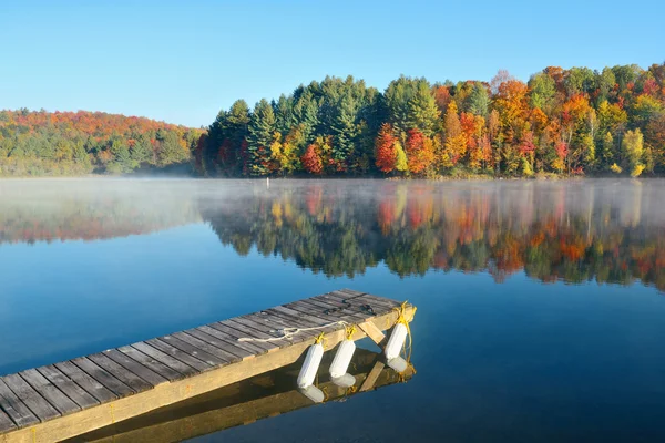 Jezioro Autumn Foliage mgła — Zdjęcie stockowe