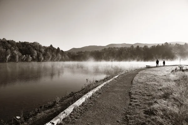 Lake Autumn Foliage fog — Stock Photo, Image