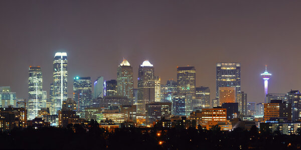 Calgary skyline in Alberta at night, Canada