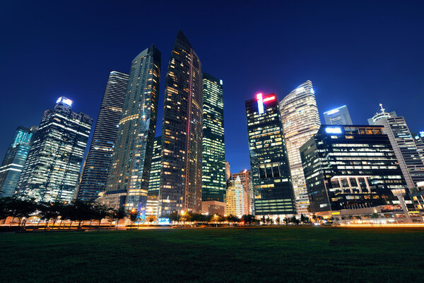 Singapore skyline at night with urban buildings