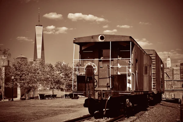 Train et centre-ville Manhattan — Photo