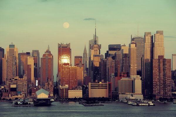 Super Moon over Midtown Manhattan at sunset