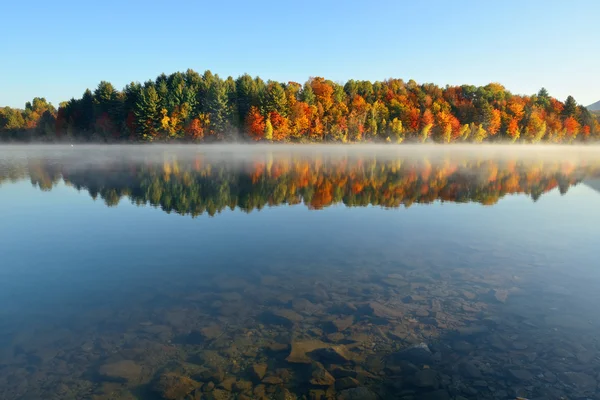 Niebla del follaje del lago otoño — Foto de Stock