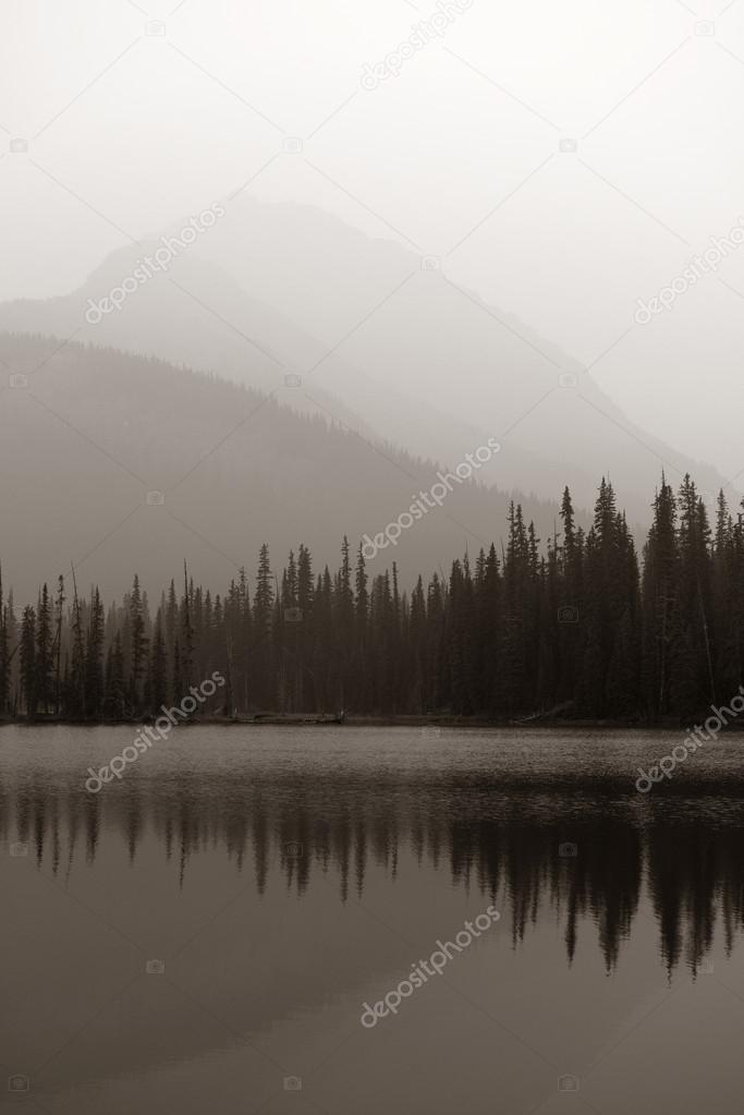 Foggy mountain lake