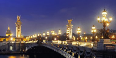 Alexandre III Köprüsü gece görünümü