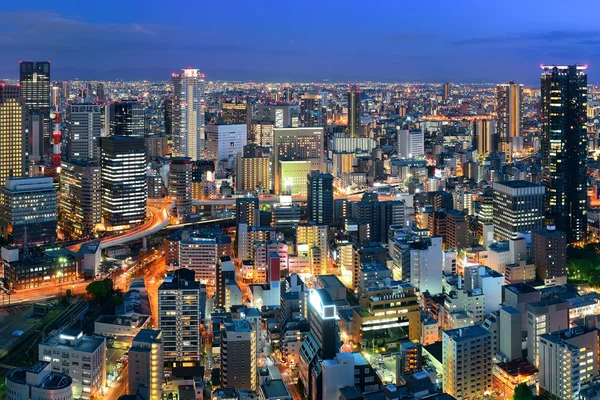 Osaka notte vista sul tetto — Foto Stock