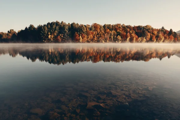 Brouillard sur le lac d'automne — Photo