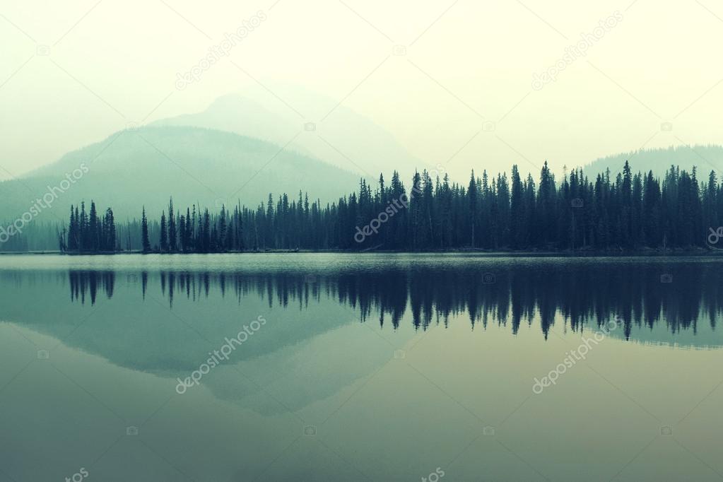 Foggy mountain lake