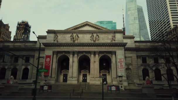 New York Usa Apr 2020 Lege Straat Openbare Bibliotheek Met — Stockvideo