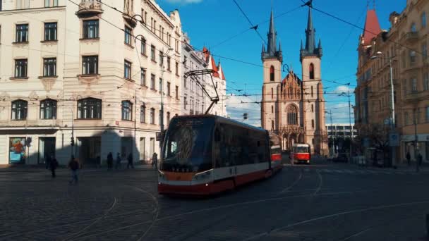 Praag Tsjechië Mar 2020 Street View Met Tram Historische Stedelijke — Stockvideo
