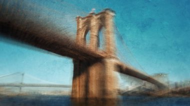 New York Şehri Brooklyn Köprüsü hareket bulanıklığıyla