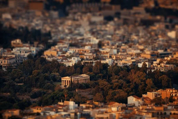 Temple Hephaestus Tilt Shift Oglądane Szczytu Góry Atenach Grecja — Zdjęcie stockowe