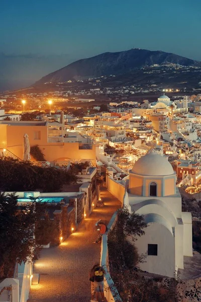 Santorini Skyline Rua Noite Com Edifícios Grécia — Fotografia de Stock