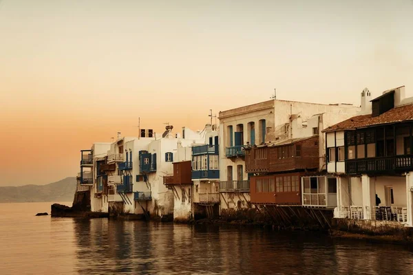 Petite Venise Architecture Grecque Traditionnelle Coucher Soleil Sur Île Mykonos — Photo