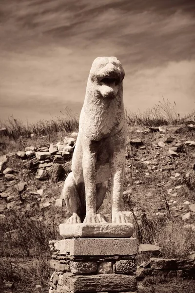 Terras Van Leeuwen Historische Ruïnes Delos Eiland Buurt Van Mikonos — Stockfoto