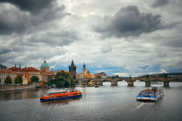 Praha Panorama Most Přes Řeku České Republice — Stock fotografie