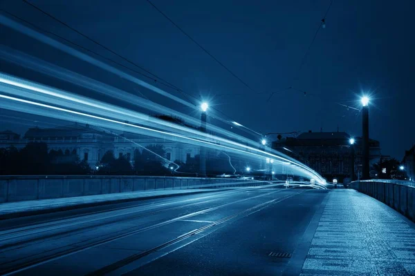 Street View Light Trails Prague Czech Republic — Stock Photo, Image