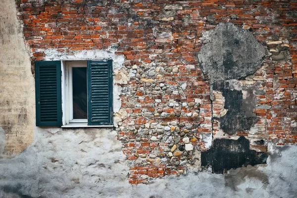 Vintage Παράθυρο Τούβλο Υφή Closeup Στη Μεσαιωνική Πόλη Lucca Στην — Φωτογραφία Αρχείου