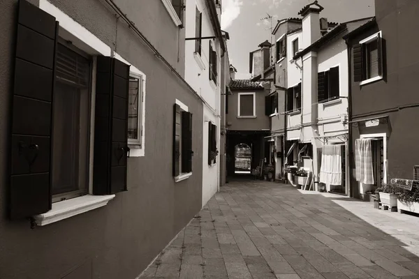 Burano Gränd Svart Och Vitt Venedig Italien — Stockfoto