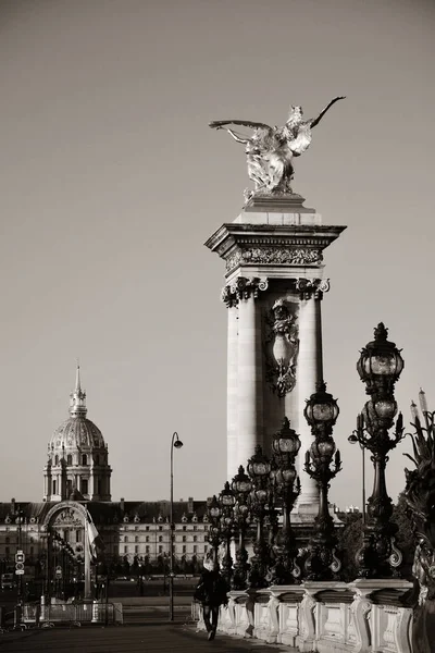 Pont Alexandre Iii Avec Sculpture Lampadaire Vintage Paris France — Photo