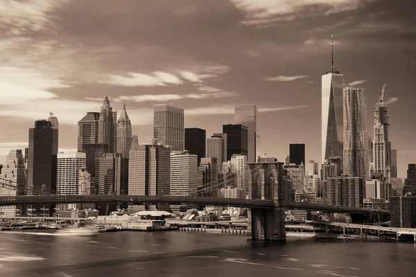 Brooklyn Bridge Centro Manhattan Skyline Nova York — Fotografia de Stock