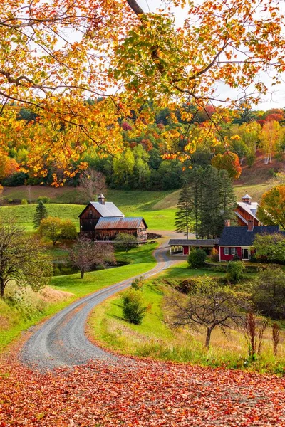 Krásné Podzimní Barvy Farmou Nové Anglii Usa — Stock fotografie