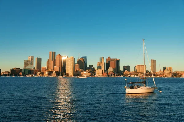 Boston Skyline Soluppgång Med Historiska Byggnader Massachusettes Usa — Stockfoto