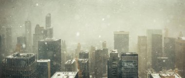 New York şehrinin tarihi mimarisi ile kış karında gökyüzü şehir manzarası 