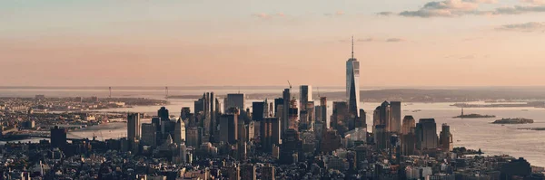 New York City Centrum Skyline Panoramisch Uitzicht Bij Zonsondergang — Stockfoto