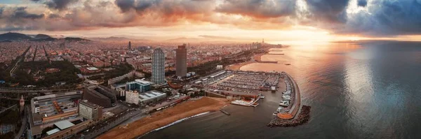 Vzdušný Výhled Barcelonu Při Východu Slunce Španělsku — Stock fotografie