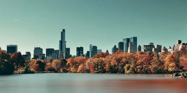 Central Park Skyline Autunnale Centro Città Sul Lago Manhattan New — Foto Stock
