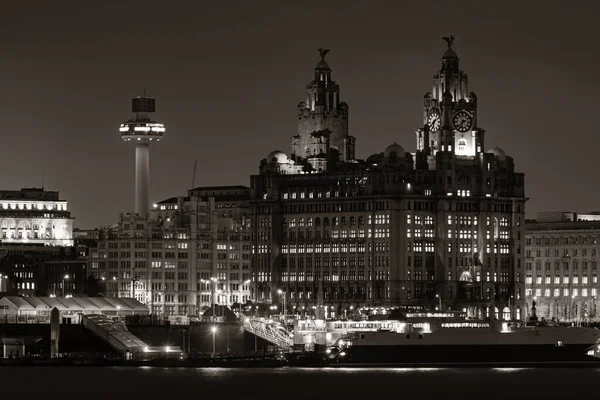 Liverpool Royal Liver Building Night Buildings England Wielka Brytania — Zdjęcie stockowe