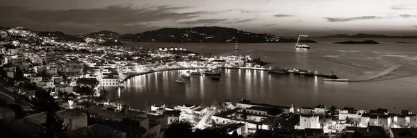 Миконосская Бухта Просматривается Сверху Ночью Греция — стоковое фото