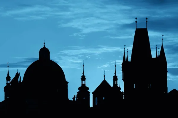 Silhouette Historical Buildings Prague Czech Republic Sunrise — Stock Photo, Image