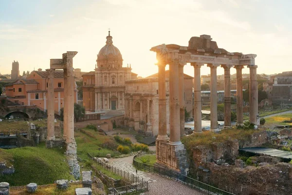 Rome Forum Zonsopkomst Met Ruïnes Van Historische Gebouwen Italië — Stockfoto