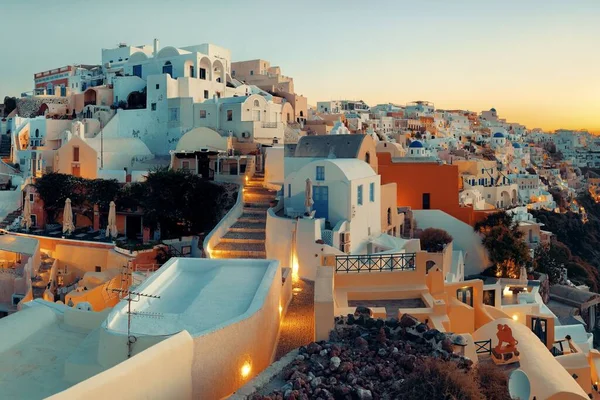 Skyline Santorini Alba Con Edifici Grecia — Foto Stock