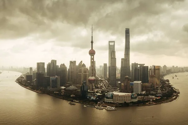 Shanghai City Luftaufnahme Mit Geschäftsviertel Pudong Und Skyline China — Stockfoto