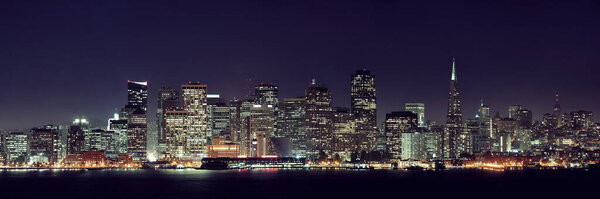 San Francisco city skyline with urban architectures at night panorama.