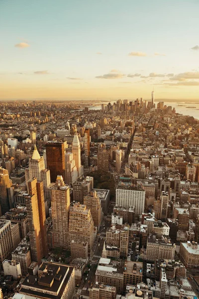 New York City Centrum Solnedgång Med Utsikt Över Staden — Stockfoto