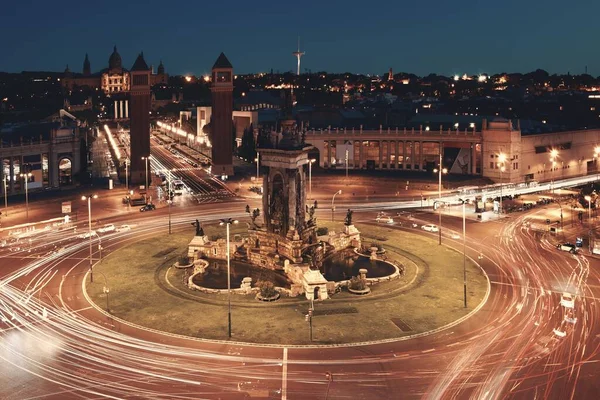 Heavy Traffic Placa Espanya Monumental Fountain Barcelona Spain — Stock Photo, Image