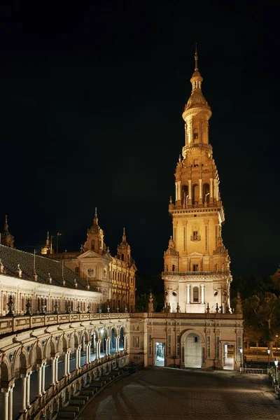 Plaza Espana Piazza Spagna Vista Vicino Notte Siviglia Spagna — Foto Stock