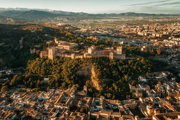 Alhambra Vista Aerea All Alba Con Edifici Storici Granada Spagna — Foto Stock