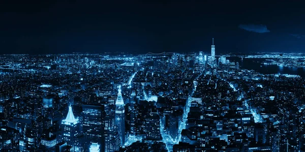 New York City Downtown Skyline Panorama Night View — Stock Photo, Image